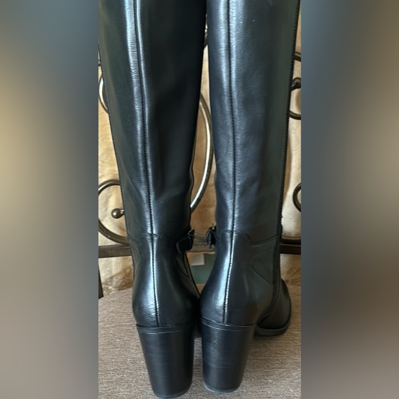 NIB women Sz 8M black leather stacked heels heels tall business casual boots - Picture 8 of 13